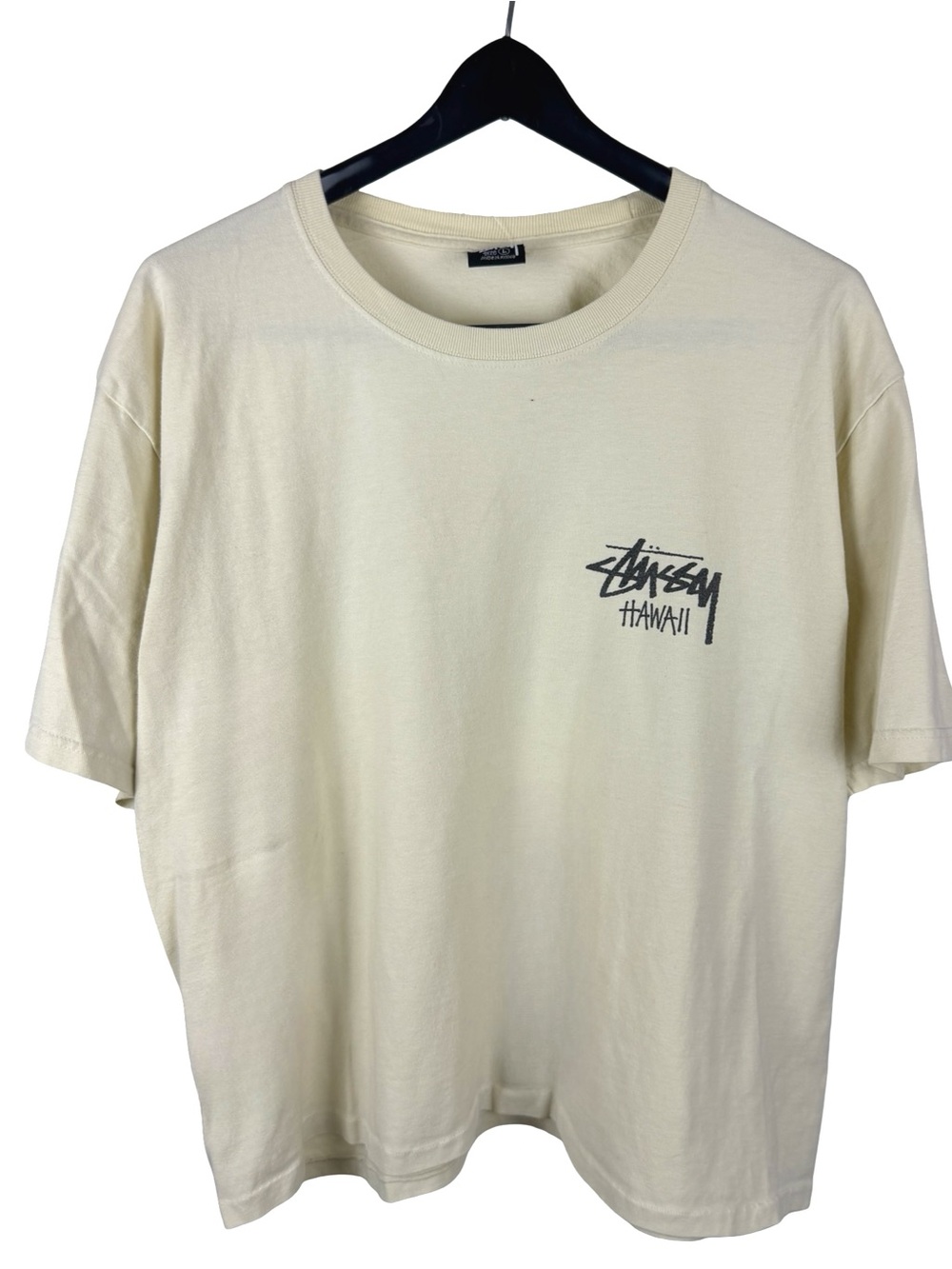 Vintage 2000s Stussy Hawaii Streetwear Boxy Cream Logo Shirt Size L